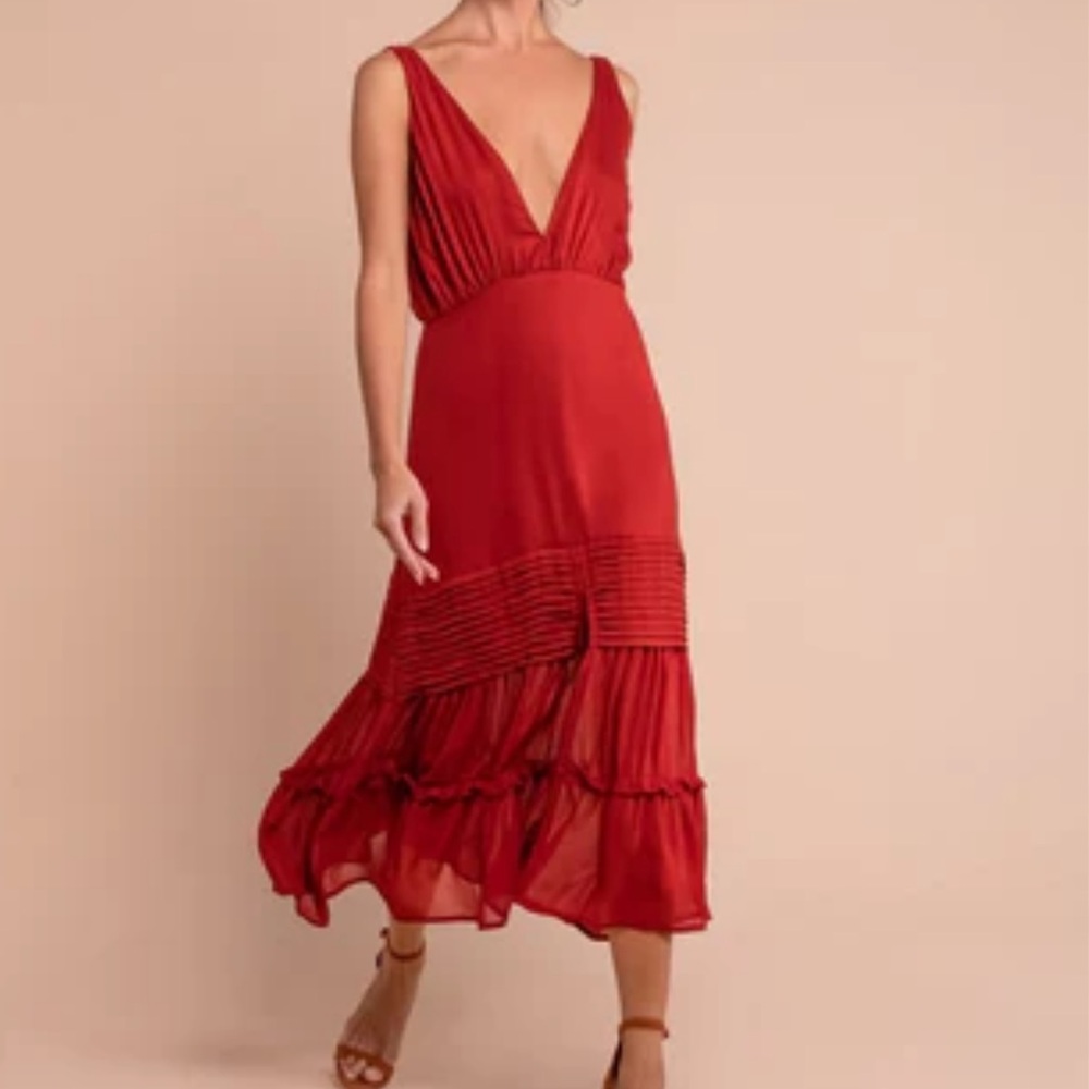 Aura Red V-Neck Midi Dress